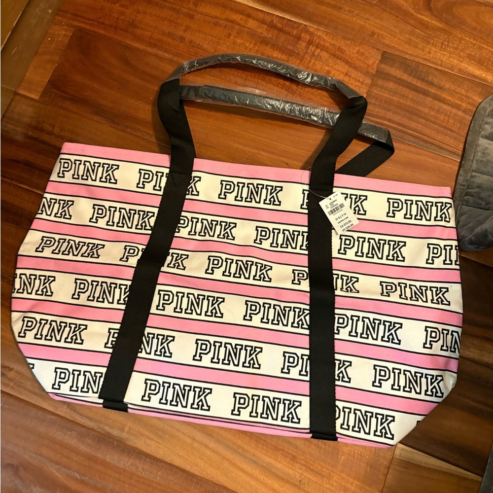 PINK Victoria's Secret Large Pink Stripe Tote Bag